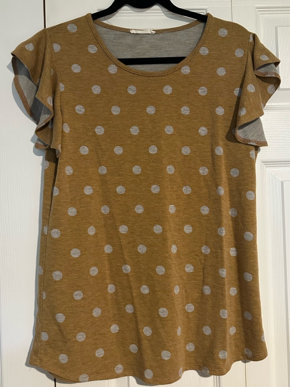 Women's Mustard Polka Dot Flutter Sleeve Tee